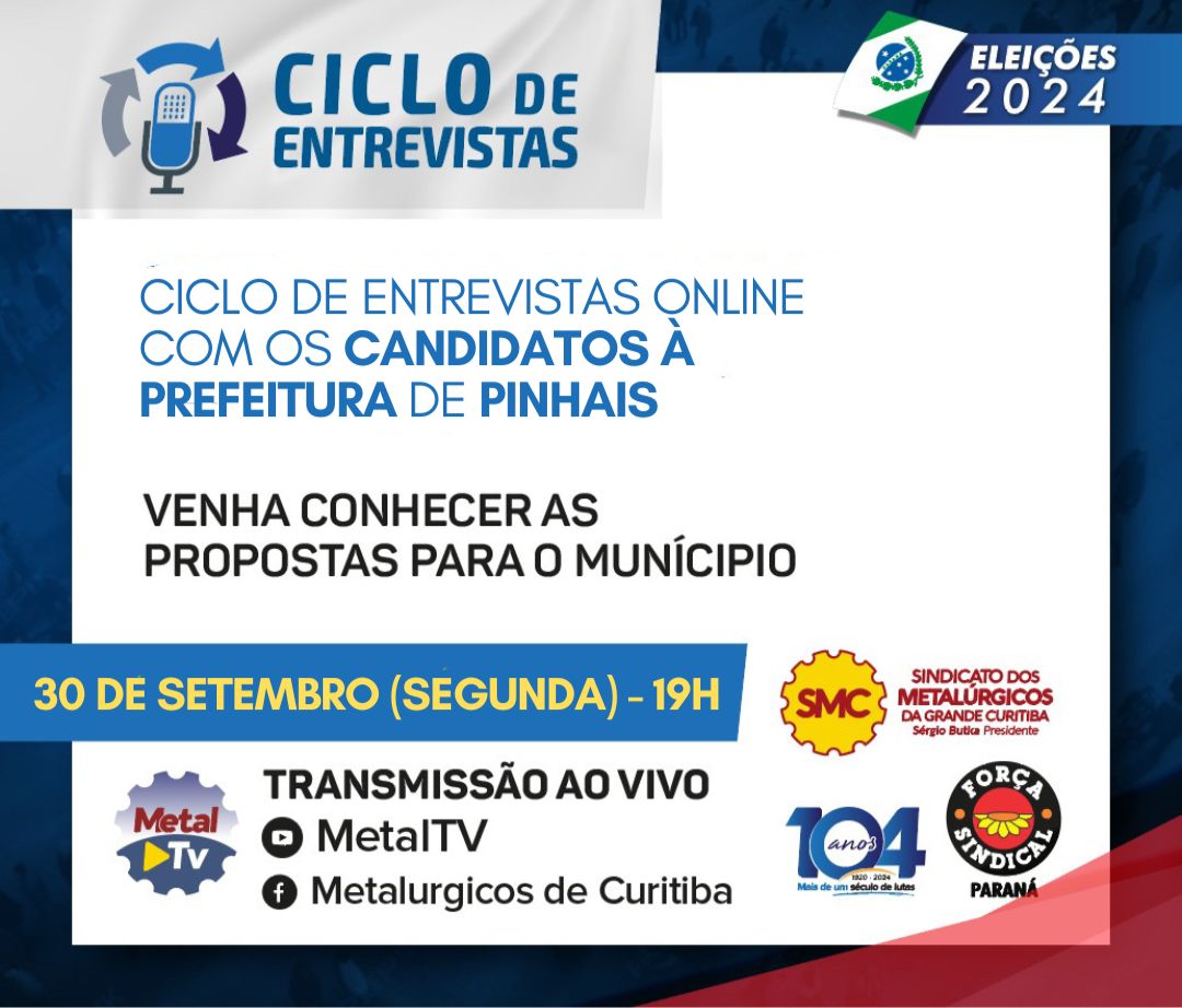 ELEIÇÕES  PINHAIS: SMC REALIZA CICLO DE ENTREVISTAS ONLINE COM CANDIDATOS À PREFEITURA NO DIA 30 DE SETEMBRO