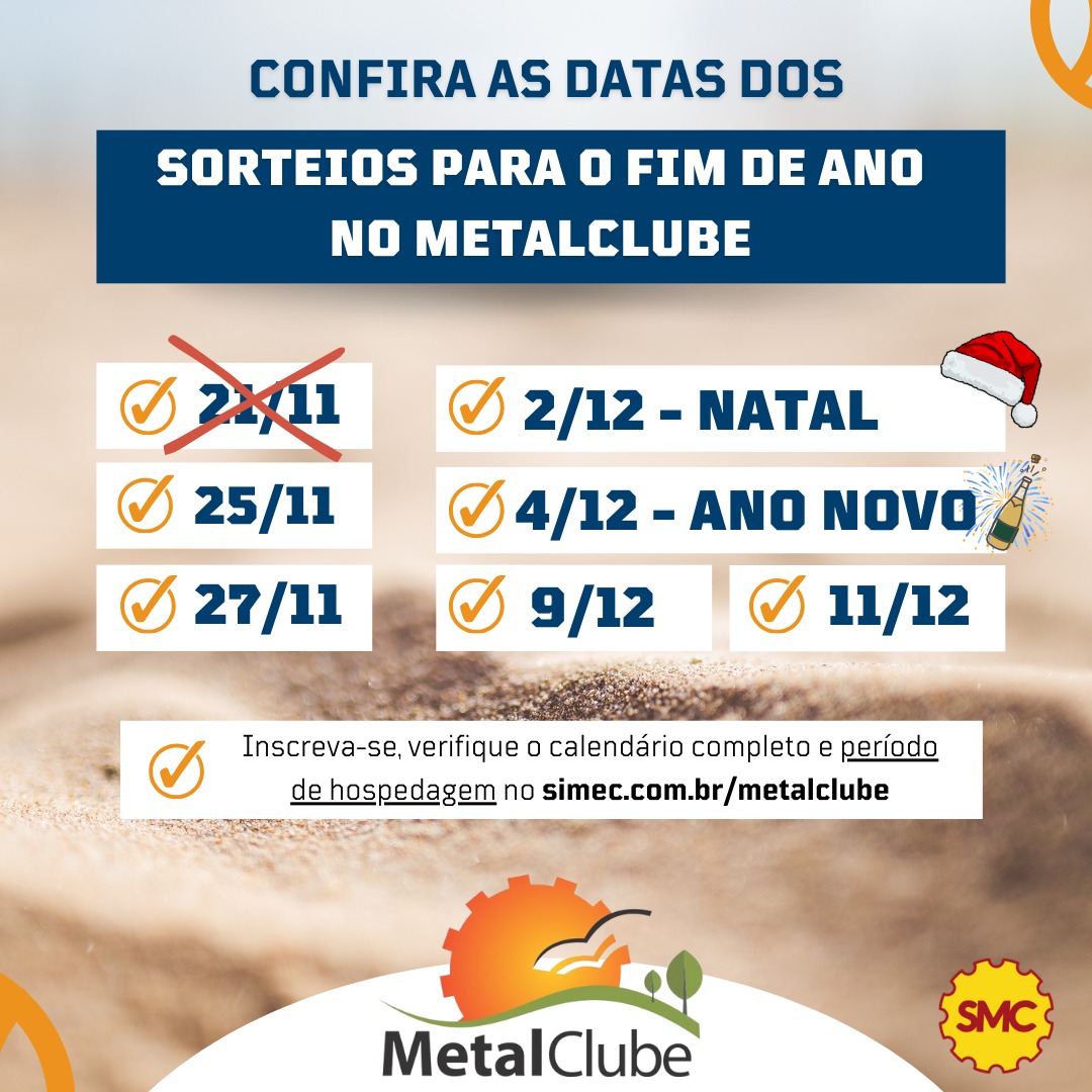 Confira a data dos sorteios de fim de ano do Metal Clube