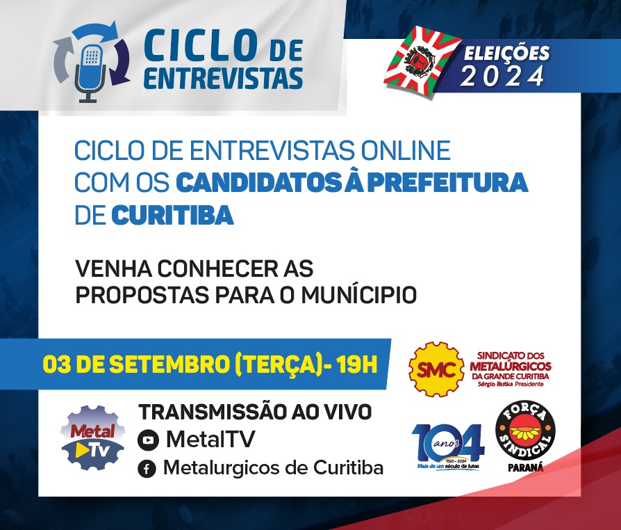 ELEIÇÕES CURITIBA: SMC REALIZA CICLO DE ENTREVISTAS ONLINE COM CANDIDATOS A PREFEITURA NO DIA 03 DE SETEMBRO