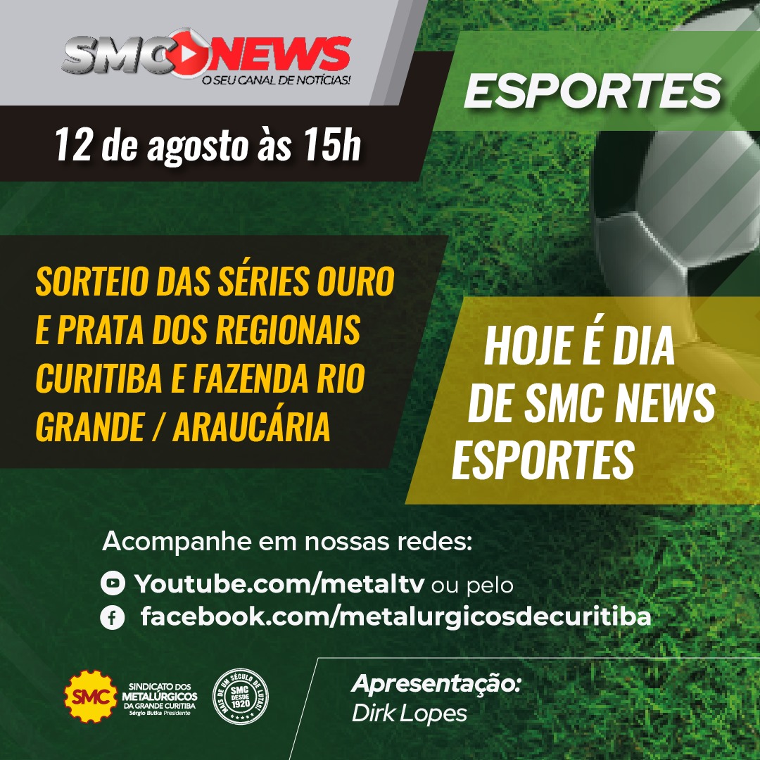 Sorteio das séries Ouro e Prata das regionais Curitiba e Araucária/Fazenda Rio Grande é destaque no SMC News Esportes desta terça (12/08)
